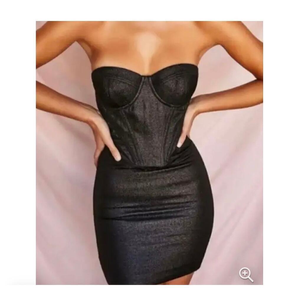 House of CB Corset Satin Black Strapless Corset Mini Dress Black Size L NWT